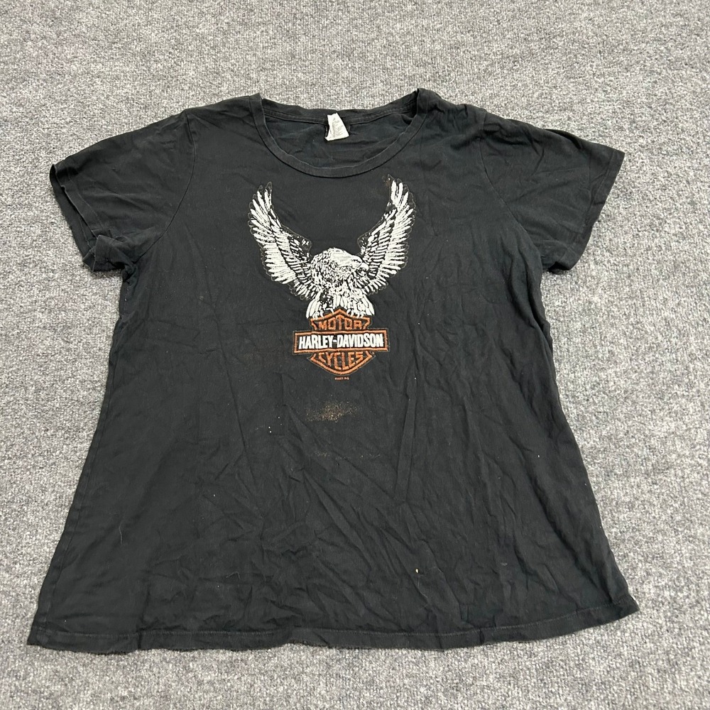 Harley-Davidson T-Shirt Womens Size 1X Black Eagle Graphic Mobile Bay USA Made
